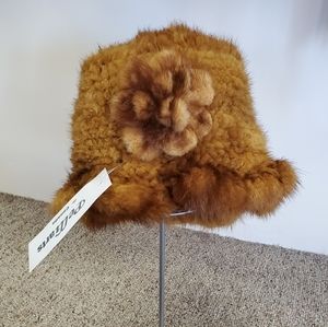 Knitted Mink Fur Hat with Rose